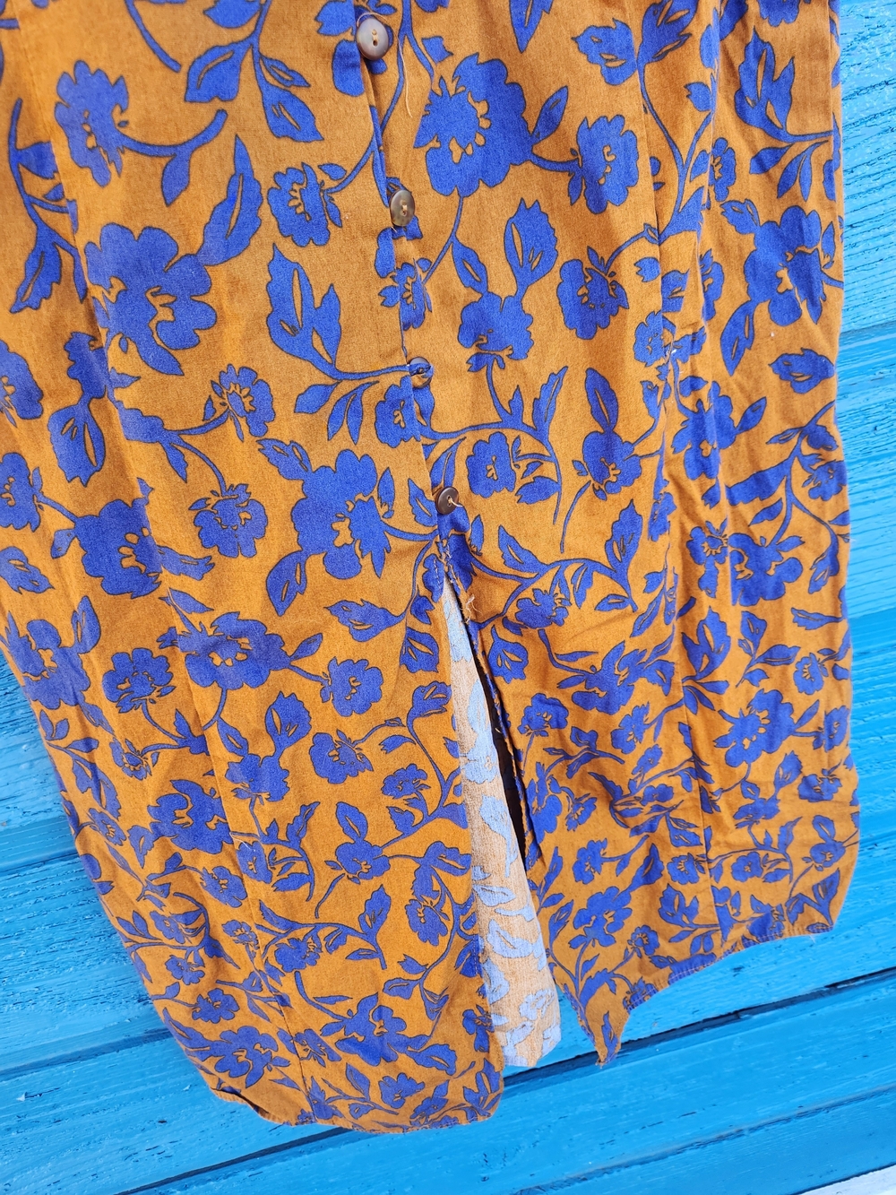 Zara Mustard Midi Dress with Blue Floral Print - Picture 5 of 11